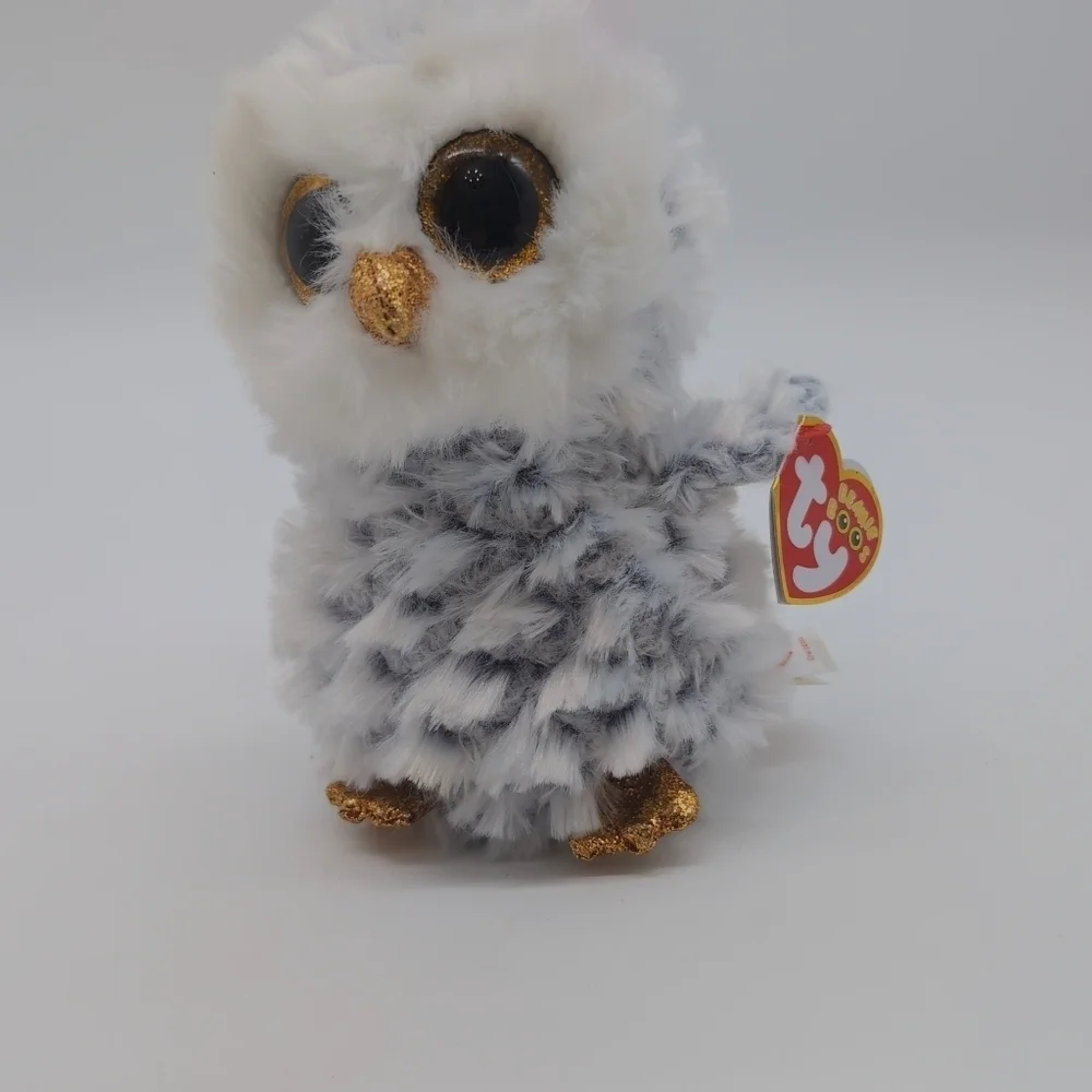 Ty Beanie Baby Boo's Owlette Plush Owl - White and Black with Gold Accents